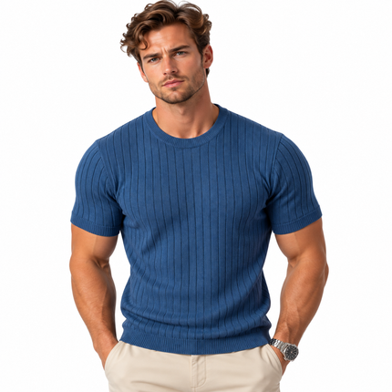 Ribbestrikket T-skjorte for menn med slim fit
