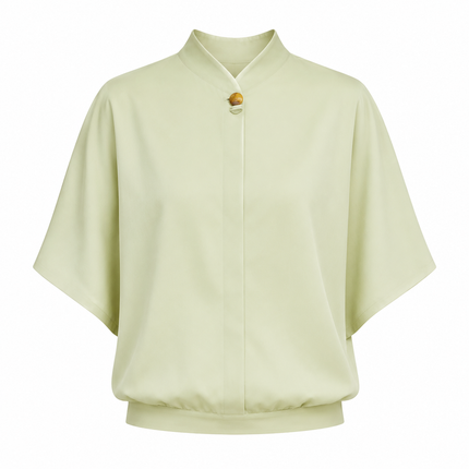 Elegant Chiffonbluse til Dame – Løs Sommertopp med Ståkrage