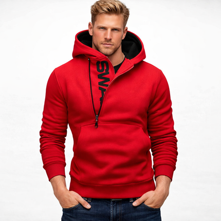 Herre Hoodie med Glidelås og Høy Hals – Langermet Genserjakke i Sort | Komfortabel og Stilig Sweatshirt til Høst og Vinter