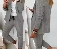 To-delt Damesett – Enkel og Elegant Blazer og Bukse med Krage og Knapper (Høst/Vår)