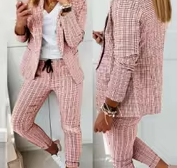 To-delt Damesett – Enkel og Elegant Blazer og Bukse med Krage og Knapper (Høst/Vår)