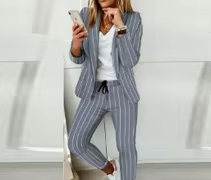 To-delt Damesett – Enkel og Elegant Blazer og Bukse med Krage og Knapper (Høst/Vår)