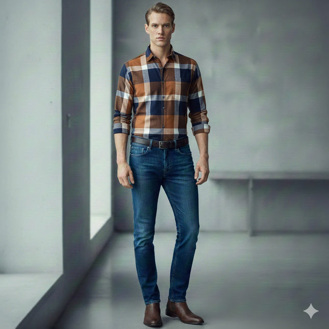 Vinter Skjorte for Menn – Tykk Flanellskjorte med Pelsfôr | Varm, Klassisk Rutete Skjorte til Hverdags og Formell Bruk