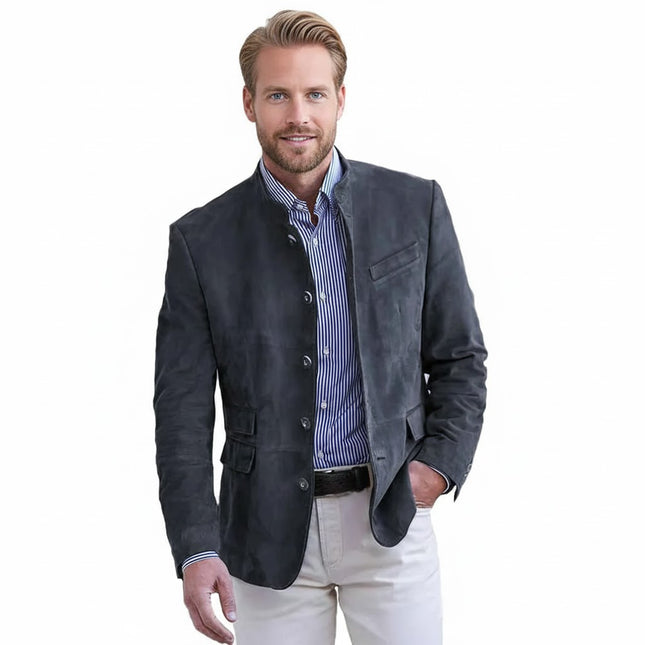 Semsket Blazerjakke for Herre – Elegant Ensfarget Jakke med Knapper | Perfekt til Høst og Vinter