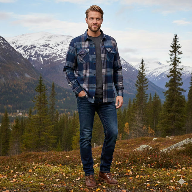 Vinter Skjorte for Menn – Tykk Flanellskjorte med Pelsfôr | Varm, Klassisk Rutete Skjorte til Hverdags og Formell Bruk