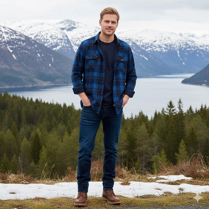 Vinter Skjorte for Menn – Tykk Flanellskjorte med Pelsfôr | Varm, klassische Route bis nach Hverdags und Formel-Bruk