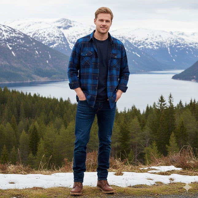 Vinter Skjorte for Menn – Tykk Flanellskjorte med Pelsfôr | Varm, Klassisk Rutete Skjorte til Hverdags og Formell Bruk