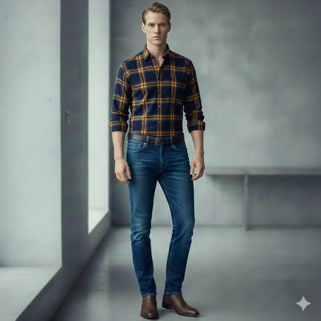 Vinter Skjorte for Menn – Tykk Flanellskjorte med Pelsfôr | Varm, Klassisk Rutete Skjorte til Hverdags og Formell Bruk