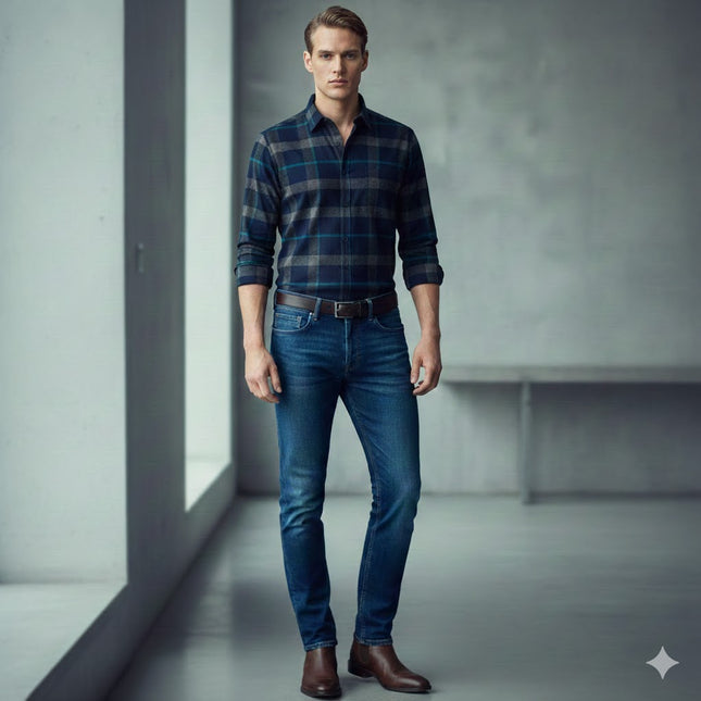 Vinter Skjorte for Menn – Tykk Flanellskjorte med Pelsfôr | Varm, Klassisk Rutete Skjorte til Hverdags og Formell Bruk