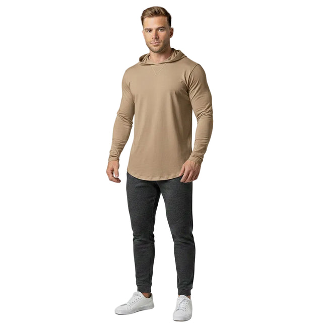 Langermet Hette-T-skjorte for Menn – Myk Bomull, Løs Passform | Enkel og Stilig Basic til Høst og Vinter