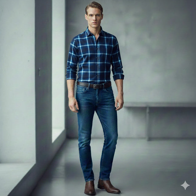 Vinter Skjorte for Menn – Tykk Flanellskjorte med Pelsfôr | Varm, Klassisk Rutete Skjorte til Hverdags og Formell Bruk